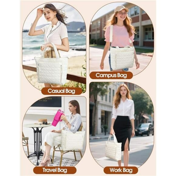 Quilted Puffer Tote Bag Work Travel College Bag Fits Stanley Cup Bottle - Picture 6 of 8